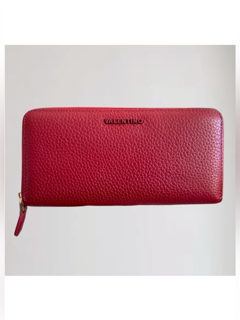 Mario Valentino Red Pebbled Leather Zip Around Continental Wallet